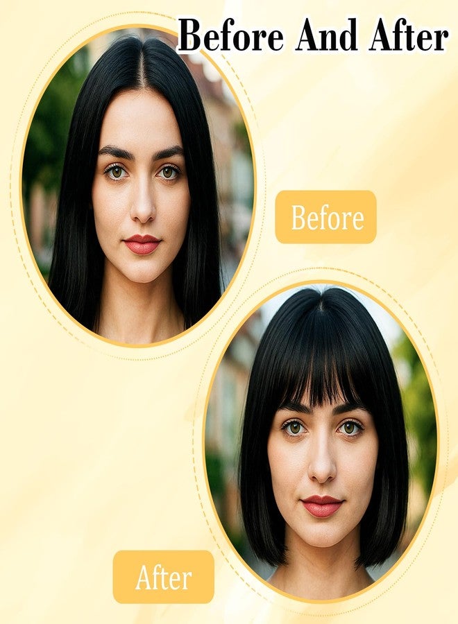 Heclia غرة شعر هيكليا الخفيفة، 4 قطع، غرة صناعية، وصلات شعر بمشابك مع غرة جانبية خفيفة، غرة منحنية، غرة هوائية، غرة بنية داكنة وسوداء، قطع شعر للاستخدام اليومي متوسط الطول - Image 4